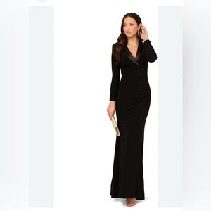 Adrianna Papell Black Long Sleeve V-Neck Evening Gown